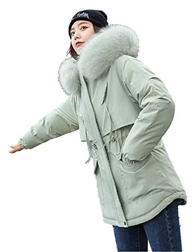 [SpringSwalloow] [スプリングスワロー] ファー フード付き 裏起毛 防寒 ボアコート ジャンパー ジャケット 防寒服 モッズコート 通勤 (ミント XL)