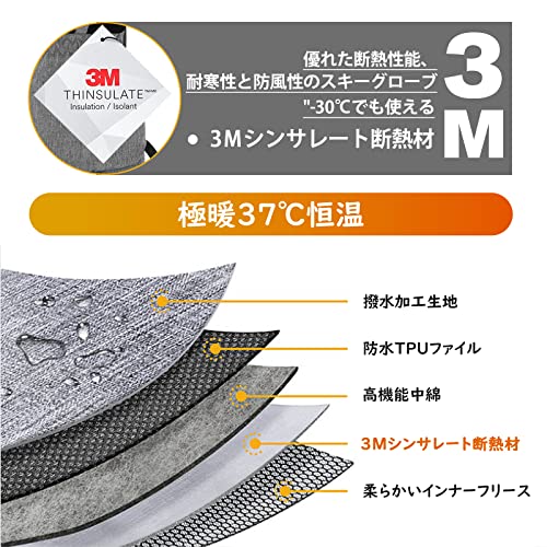 Vihir スキーグローブ 冬用 スポーツグローブ アウトドア防風防寒手袋 3Mシンサレート 保温 厚手 撥水加工 登山 除雪作業 バイク通勤 男女兼用