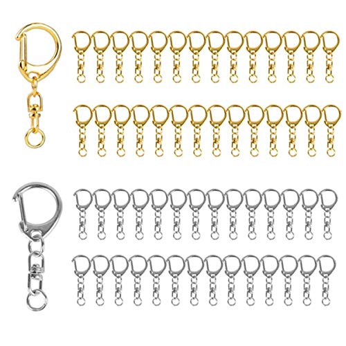 キーホルダー金具 【50個(gè)入 】ワンタッチキーホルダー 回転カン付き ハンドメイド キーリング アクセサリー DIY 手蕓用品 ゴールド&シルバー