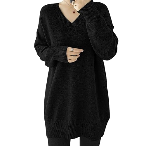 [LrisIuza Echo] セーター レディース ニット 春 秋 冬 リブ ニットセーター vネック ロングセーター オーバーサイズ 春服 長袖 カットソー ゆったり トップス 大きいサイズ おしゃれ ロング カジ