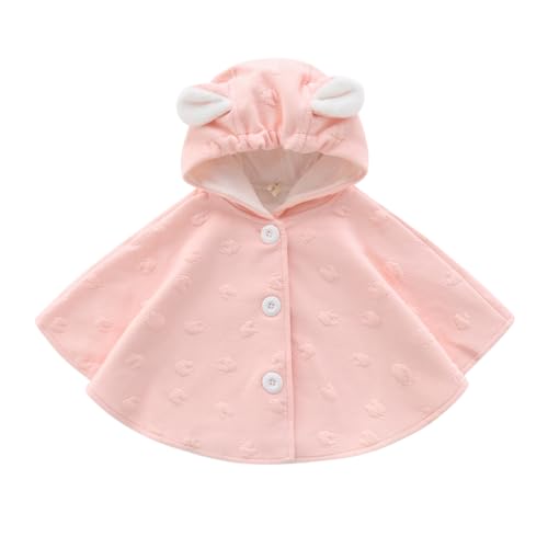 [SLINX] ベビー キッズ ポンチョ くま 耳 花柄 防寒 防風 保温 前開き フード付き 子供服 女の子 男の子 ボア コツトン マント ケープ UVカット アウター 出産祝い プレゼント DP05 (110, ピンク春