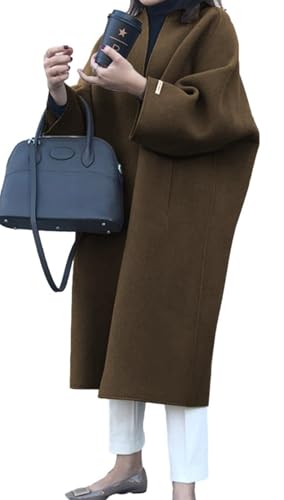 [1/2style] ニブンノイチスタイル コート ジャケット ロング 丈 アウター ノー カラー ローブ リバー シンプル ビジネス 無地 レディース (JP, アルファベット, L, カーキ)