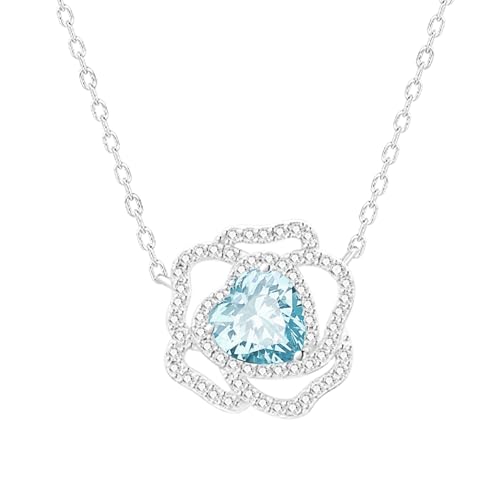 [KIMIEVOL] ネックレス レディース アクアマリン 「バラの恋」 3月 誕生石 薔薇 モチーフ プラチナメッキ シルバー ジュエリー アクセサリー 誕生日 母の日 クリスマス プレゼント ギフトラッ(4)
