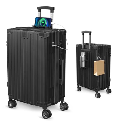 [Vivcon] スーツケース 拡張機能付き 多機能 キャリーケース ストッパー付き USBポート付き カップホルダー付き 超軽量 キャリーバッグ 隠しフック付き 耐衝撃 大型 静音 ダブルキャスター TSA