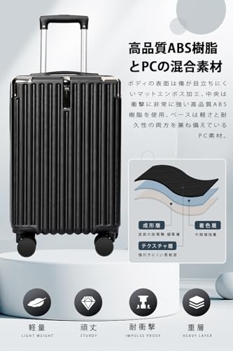 [meer] スーツケース 大容量 キャリーケース 超軽量 隠しフック機能 カップホルダー付き ABS+PC 耐衝撃 静音 ダブルキャスター TSAローク搭載 ファスナータイプ 人気 おしゃれ 旅行旅行 ビジネ