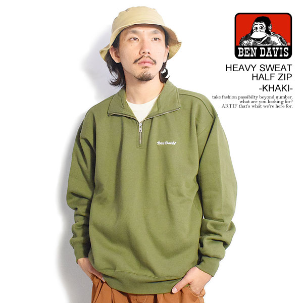 ベンデイビス トレーナー メンズ 30％OFF SALE セール ベンデイビス BEN DAVIS HEAVY SWEAT HALF ZIP -KHAKI- c-23780054k メンズ スウェット ハーフジップ ヘビーウェイト 送料無料 ストリート