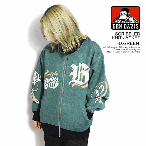 xfCrX BEN DAVIS SCRIBBLED KNIT JACKET -D.GREEN- i-23780072g Y WPbg jbgWPbg WbvAbv  Xg[g