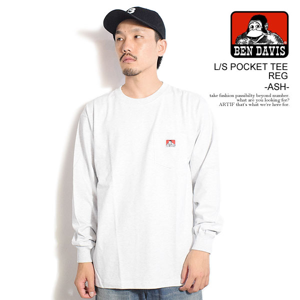 ベンデイビス BEN DAVIS L/S POCKET TEE REG -ASH- c-25780023a メンズ Tシャツ 長袖 ロンT ポケットTシャツ レギュラーサイズ ストリート