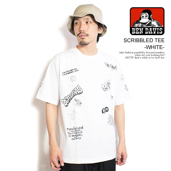 ベンデイビス BEN DAVIS SCRIBBLED TEE -WHITE- c-24580023w メンズ Tシャツ 半袖 ランダムプリント オーバーサイズ 送料無料 ストリート