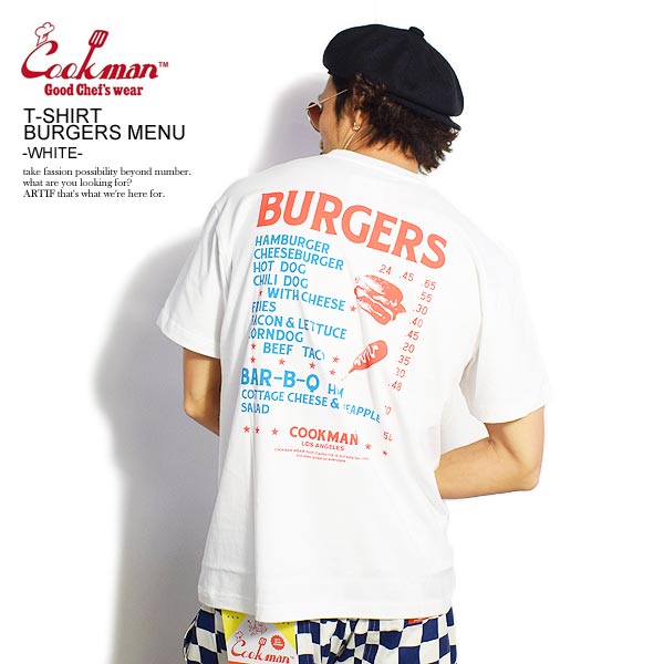 楽天niskyクックマン COOKMAN T-shirts Burgers menu -WHITE- 231-01005 レディース メンズ 春 夏 Tシャツ 半袖 半袖Tシャツ おしゃれ かっこいい カジュアル ファッション ストリート トップス 春夏 春服 春物 夏服 夏物 cookman tシャツ