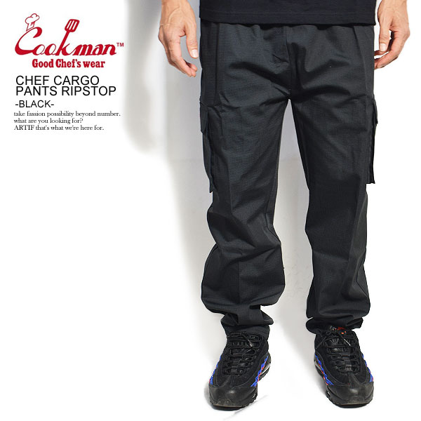 クックマン COOKMAN CHEF CARGO PANTS RIPSTOP -BLACK- 231-01843 33825 レディース メンズ パンツ シェフパンツ イージーパンツ カーゴパンツ ストリート おしゃれ かっこいい カジュアル ファッション cookman