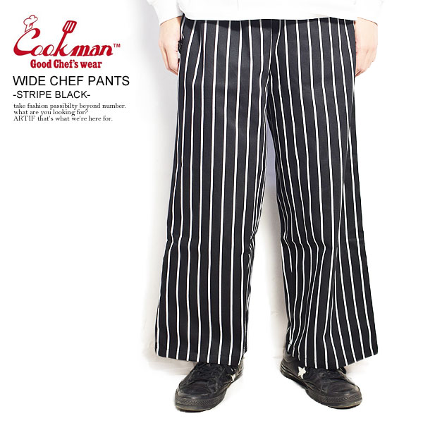 クックマン COOKMAN WIDE CHEF PANTS -STRIPE BLACK- 231-11839 レディース メンズ パンツ シェフパンツ ワイドシェフパンツ ワイドシルエット イージーパンツ 送料無料 ストリート おしゃれ かっこいい カジュアル ファッション cookman