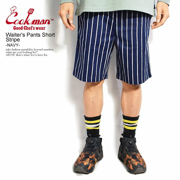 åޥ COOKMAN Waiter's Pants Short Stripe Navy -NAVY- 231-21935  ǥ 硼ȥѥ 硼 ѥ եѥ ȥ꡼