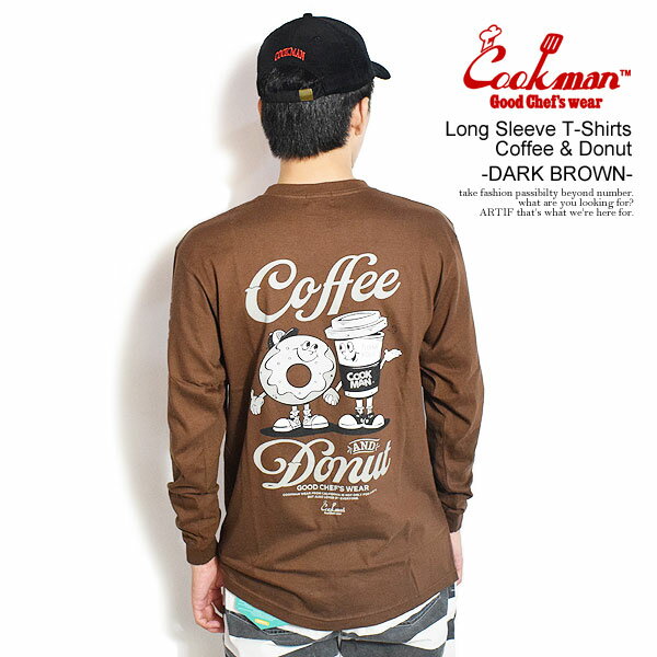 クックマン COOKMAN Long Sleeve T-Shirts Coffee & Donut -DARK BROWN- 231-53179b メンズ Tシャツ 長袖 ロンT グラフィックTシャツ 送料無料 ストリート