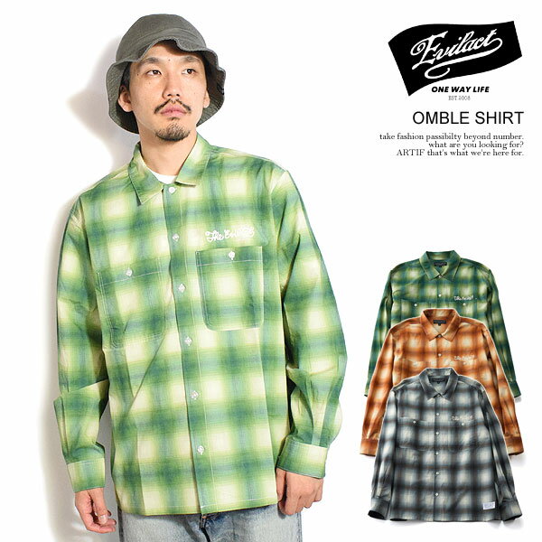 20％OFF SALE セール イーブルアクト EVILACT OMBLE SHIRT ea25-act1-s01 メンズ シャツ 長袖 チェックシャツ オンブレチェック バイカー 送料無料 ストリート