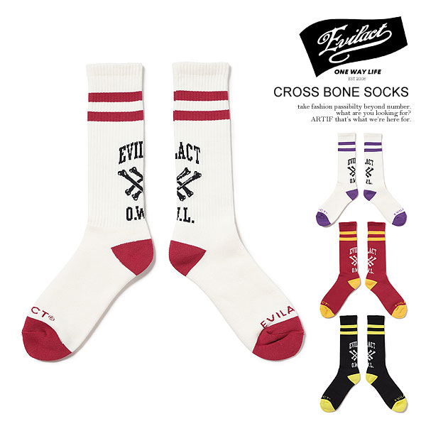 楽天niskyイーブルアクト EVILACT CROSS BONE SOCKS ea25-act2-a02 メンズ ソックス クルーソックス ハイソックス ラインソックス 靴下 ストリート
