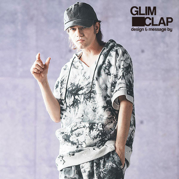 2024 t 3rd s\ 5{`6{ח\ ONbv GLIMCLAP Distressed uneven dyeing short-sleeve hooded sweatshirt 16-075-gls-ce Y p[J[  LZs