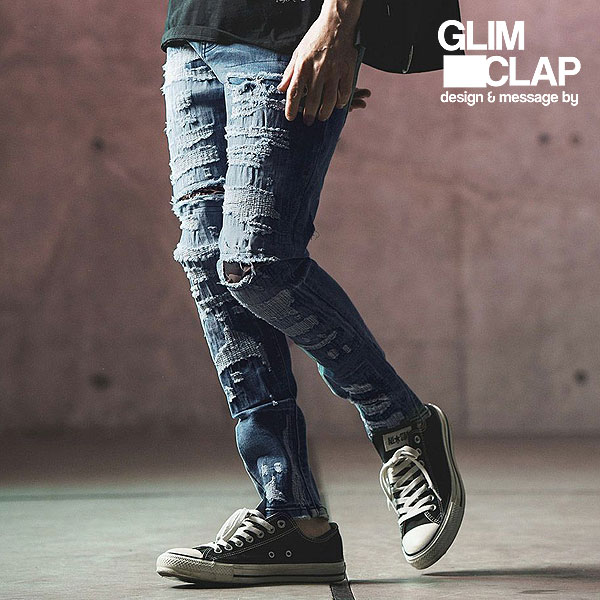 2024 春夏 2nd 先行予約 6月中旬~下旬入荷予定 グリムクラップ GLIMCLAP Distressed denim pants 16-059-gls-ce メンズ パンツ 送料無料 キャンセル不可