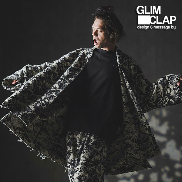 2025 秋冬 1st 先行予約 9月中旬〜下旬入荷予定 グリムクラップ GLIMCLAP Gown-ish cropped coat -Brushed texture & Full patterned textile- 19-028-gla-cf メンズ コート 送料無料 キャンセル不可