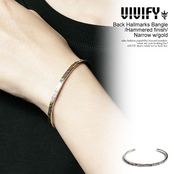 ビビファイ VIVIFY Back Hallmarks Bangle/Hammered finish/Narrow w/gold vfb-179 メンズ バングル ハンマードバングル ゴールドダスト加工 送料無料