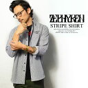 ゼファレン ZEPHYREN STRIPE SHIRT【メンズ シャツ 長袖シャツ ストライプ】ストリート 福袋|カジュアルシャツ メンズシャツ ロゴ ストライプシャツ ダブルボタン ファッション 秋冬物 冬服 インナー 重ね着 カジュアル トップス 2017
