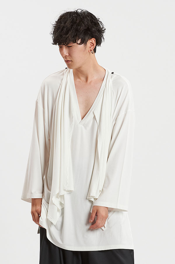 ノーアイディー NO ID. BLACK フリルストールディープV/N-T 457006-300t メンズ Tシャツ 長袖 VネックTシャツ 送料無料