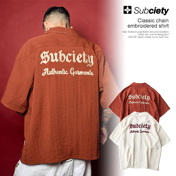 Rakuten - サブサエティ SUBCIETY Classic chain embroidered shirt 155-22246 メンズ シャツ 半袖 オープンカラーシャツ チェーン刺繍 送料無料 ストリート