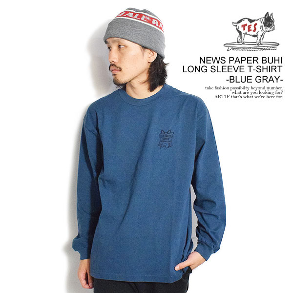 エンドレスサマー The Endless Summer TES NEWS PAPER BUHI LONG SLEEVE T-SHIRT -BLUE GRAY- ft-23774356b メンズ Tシャツ 長袖 ロンT 送料無料 ストリート