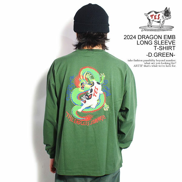 GhXT}[ The Endless Summer TES 2024 DRAGON EMB LONG SLEEVE T-SHIRT -D.GREEN- c-24374303g Y TVc  T  Xg[g