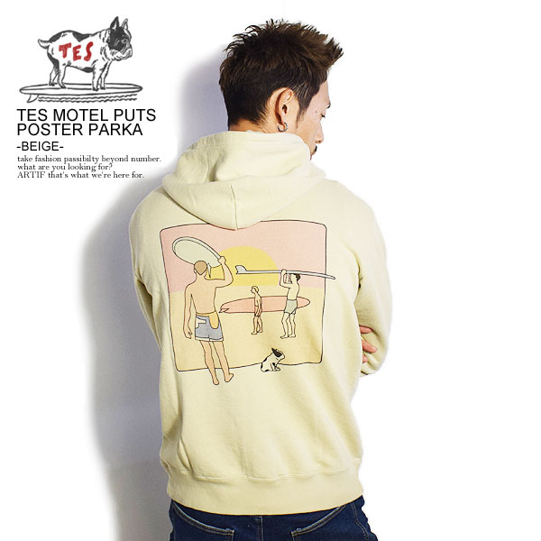 エンドレスサマー The Endless Summer TES MOTEL PUTS POSTER PARKA -BEIGE- fh-1374305 レディース メンズ パーカー プルオーバーパー..