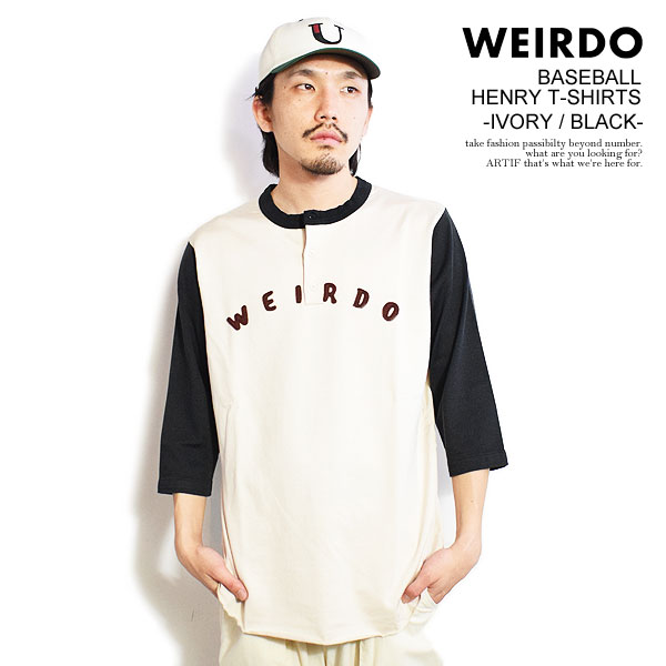 EBA[h WEIRDO WEIRDO - BASEBALL HENRY T-SHIRTS -IVORY~BLACK- wrd-24-ss-19i Y TVc w[lbN 7 AJW 