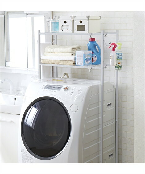 洗濯機ラック ランドリーラック タオル ハンガーバー付き伸縮 ランドリー ブラック/ホワイト Y 1人暮らし ニッセン nissen