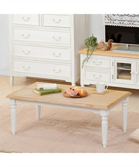 ローテーブル テーブル アンティーク風 スクエア 白×ナチュラル ローデスク おしゃれ 1人暮らし ニッセン nissen