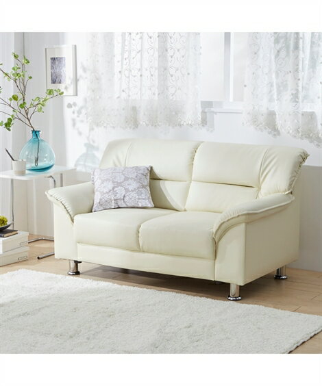 ソファー 2人掛け ソファ 合皮 シンプルモダン スチール脚 アイボリー/ブラウン/ブラック 幅128cm おしゃれ 1人暮らし ニッセン nissen