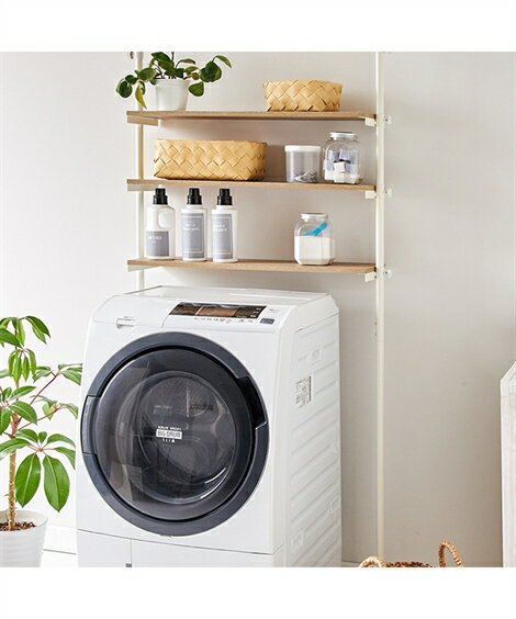トイレ・バス・サニタリー収納 ラック 洗濯機 無段階調整できる 木天板の突っ張り 洗濯機ラック 幅70cm ニッセン nissen
