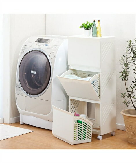 サニタリーラック バスケットにもなるランドリーチェスト(キャスター付き) 3段 ニッセン nissen