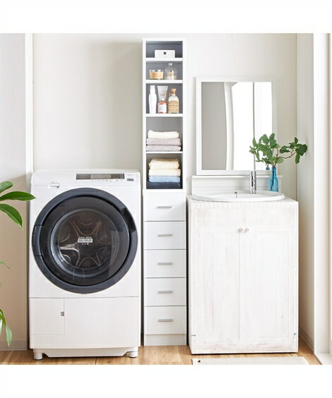 サニタリーラック 鏡面隙間 収納 タオル ストッカー 幅20cmー30cm ホワイト 幅30cm ニッセン nissen