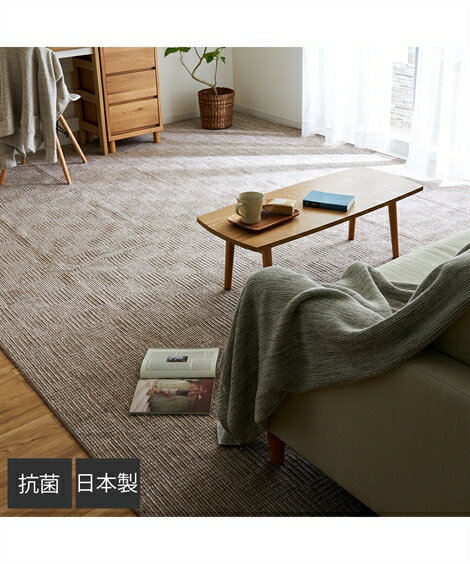 カーペット 絨毯 シンプル 抗菌機能付き 日本製 ブルー/ベージュ 江戸間 6畳用 おしゃれ ニッセン nissen