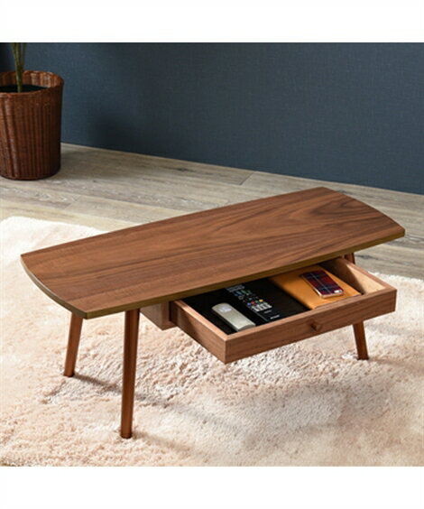 ローテーブル テーブル 木目が美しい 天然木 突板 引き出し付き スクエア ナチュラル/ブラウン 幅95cm ローデスク おしゃれ 1人暮らし ニッセン nis...