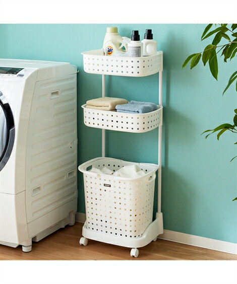 サニタリーラック 日本製 仕分けがしやすい縦型 バスケット ワゴン ダークブラウン/ホワイト 3段 ニッセン nissen