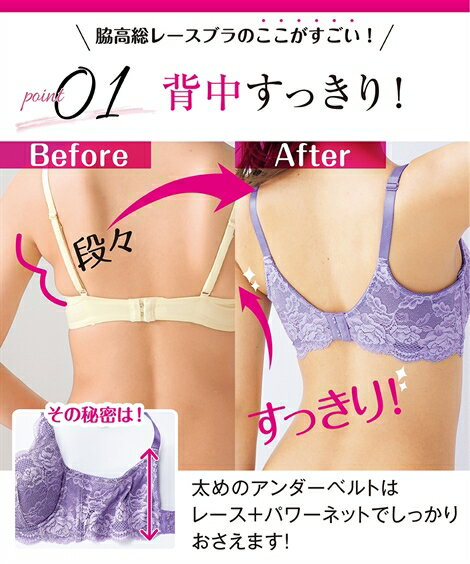 ブラジャーワイヤー入りレディース脇高総レース年中イエロー〜薄紫色B70〜F85ニッセン