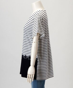 大きいサイズ レディース 前身頃裾レース切替チュニック 薄手素材 Tシャツ カットソー トップ OFF STYLE 4L/5L ニッセン