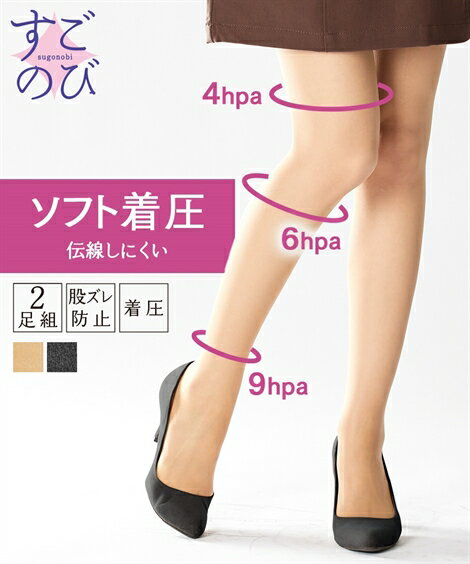 【店内全品対象★25%OFFクーポン配布中★先着1,500名限定 11/20 20時開始】ストッキング パンスト 大きいサイズ レディース すごのび 抗菌防臭 伝線しにくい 股ズレ防止 ソフト着圧パンティ 2足組 ベージュ/黒 3L～5L/6L パンティストッキング インナー 女性 ニッセン nissen