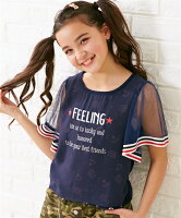 Tシャツ カットソー キッズ 前身シフォン袖チュール 女の子 子供服・ジュニア服 トップス 紺/赤 身長140/150/160cm ニッセン