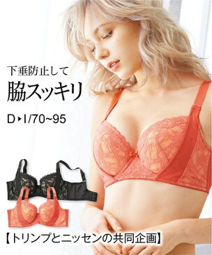 ブラジャー ワイヤー入り レディース グラマーサイズ すっきりサイド下垂防止 トリンプ オレンジ×オレンジ/黒×ベージュ E70〜F80 ニッセン