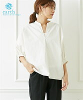 Tシャツ カットソー レディース アースミュージックアンドエコロジー earth music＆ecology スキッパー 袖口ゴム プルオーバー シャツ アイボリー ニッセン