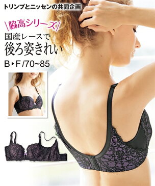 ブラジャー ワイヤー入り レディース 脇背中すっきり トリンプ 黒×パープル E70〜F85 ニッセン