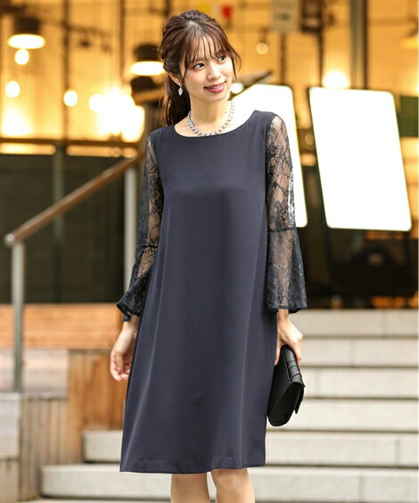 ドレス パーティー レディース バック レース プリーツ サック ワンピース 結婚式 二次会 お呼ばれ セミ フォーマル対応 グリーン/ネイビー S/M/L ニッセン nissen