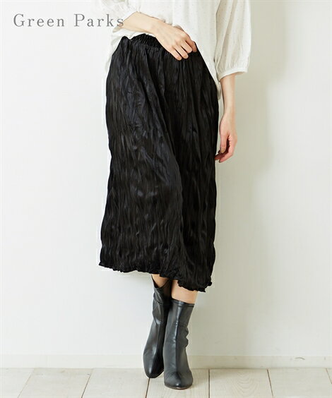 スカート ロング丈 マキシ丈 レディース Green Parks グリーンパークス ベロアランダム プリーツ ブラウス Black/Gray Beige/Pink S〜L ニッセン nissenのサムネイル