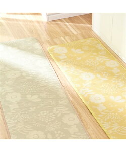 キッチンマット さっと拭くだけ ふんわり もちもち 北欧テイスト イエロー/グレー 長さ:〜180cm ニッセン nissen
